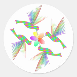 Sticker Rond Colibris Arc-En-Ciel Embrasser Une Fleur