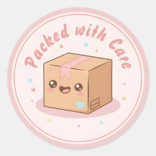 Sticker Rond Colis Mignon Kawaii "Emballé avec Amour" Emballage