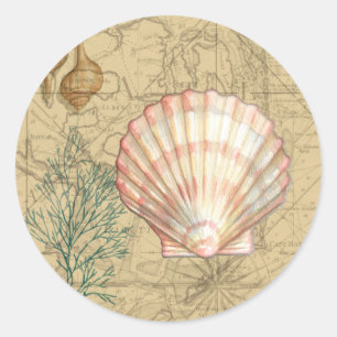 Sticker Rond Collage côtier de carte