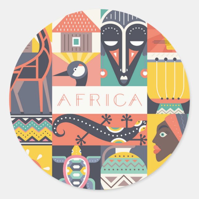 Sticker Rond Collage d'art symbolique africain (Devant)