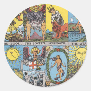 Sticker Rond Collage de carte de tarot