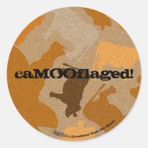 Sticker Rond Collage de la vache CaMOOflage en orange