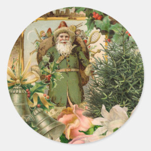 Sticker Rond Collage de Noël Santa Vert Ancien Monde Antique