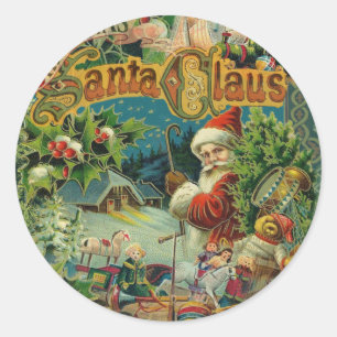 Sticker Rond Collage de Noël victorien du Père Noël Antique