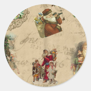Sticker Rond Collage de Noël vintage rustique victorien