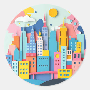 Sticker Rond Collage de papier amusant
