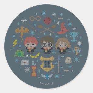 Sticker Rond Collage de point de croix de Harry Potter en dessi