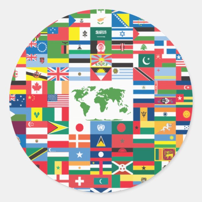 Sticker Rond Collage des drapeaux de pays du monde entier (Devant)