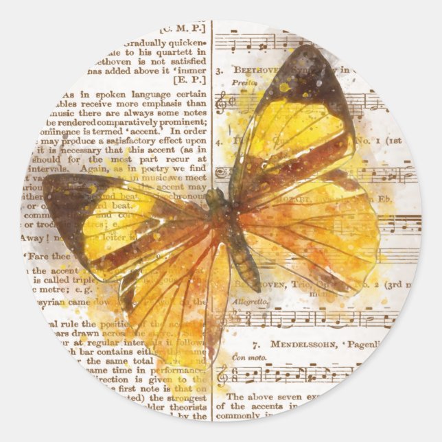 Sticker Rond Collage papillon jaune (Devant)