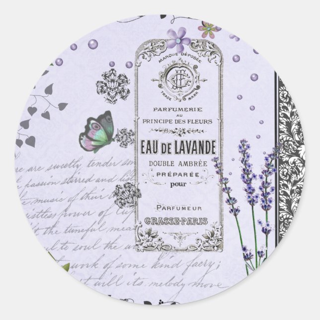 Sticker Rond Collage vintage Lavender (Devant)