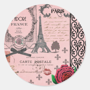 Sticker Rond Collage vintage Pink Paris