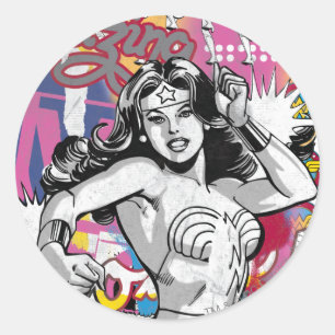 Sticker Rond Collage Wonder Woman 3