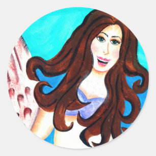Sticker Rond collant brunette mermaid