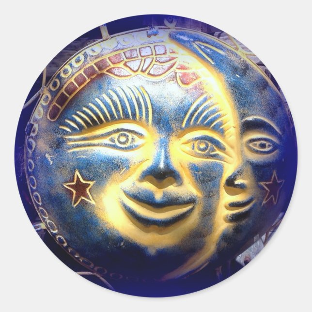 Sticker Rond collant de visage lunaire face soleil (Devant)