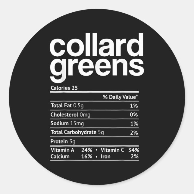 Sticker Rond Collard Greens Nutrition Facts Funny Thanksgiving  (Devant)