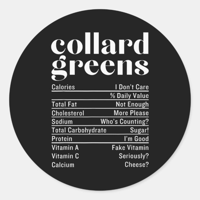 Sticker Rond Collard Greens Nutrition Facts Thanksgiving Food C (Devant)