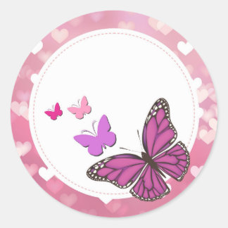 Sticker Rond Colle Papillons roses
