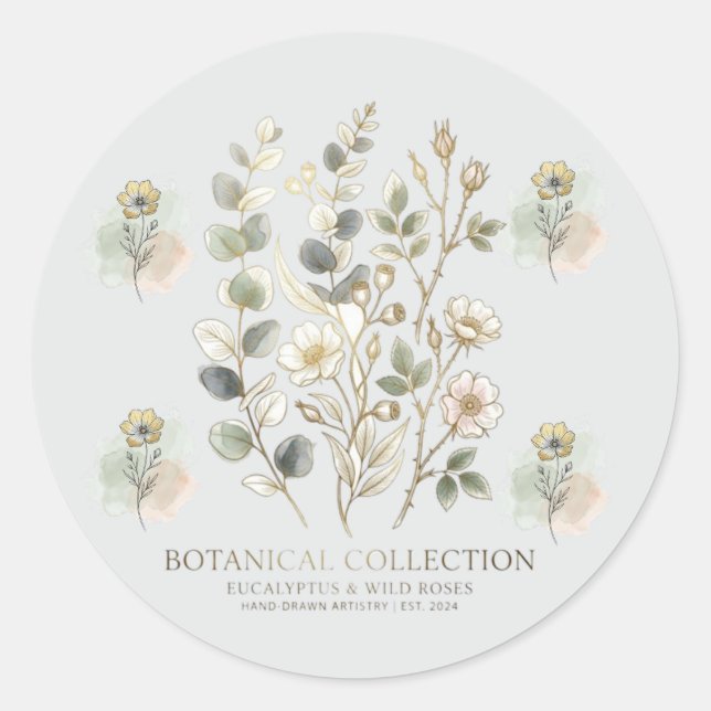 Sticker Rond Collection botanique Ethereal Gold & Sage (Devant)