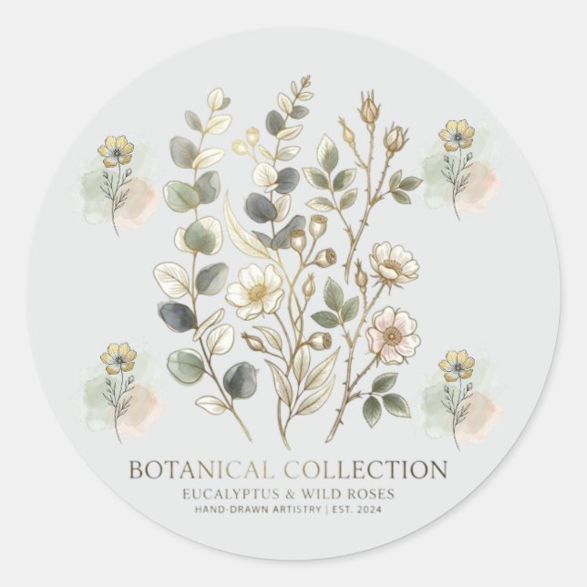 Sticker Rond Collection botanique Ethereal Gold & Sage (Devant)