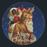 Sticker Rond Collection CHRISTMAS<br><div class="desc">Le Père Noël arrive en ville et cette belle image de Noël a été créée à partir d'une vieille peinture vintage de lui datant de plus de 100 ans. La scène arrière - plan de Noël a été ajoutée pour donner à Père Noël plus d'ambiance. Merci à Skye Ryan-Evans pour...</div>