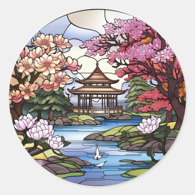 Sticker Rond Collection d'autocollants Fleur de Cerisier & Temp (Devant)