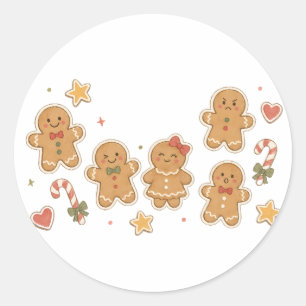 Sticker Rond Collection de bonhomme en pain d'épices avec canne