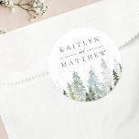 Sticker Rond Collection de Mariages de la forêt de pins d'aquar<br><div class="desc">Célébrez en style avec ces stickers de mariage élégants et très tendance. Ce design est facile à personnaliser avec votre libellé d'événement spécial et vos invités seront ravis quand ils reçoivent ces fabuleux autocollants.</div>