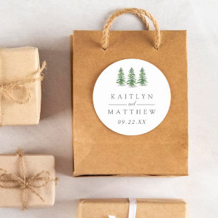 Sticker Rond Collection de Mariages de la forêt de pins d'aquar