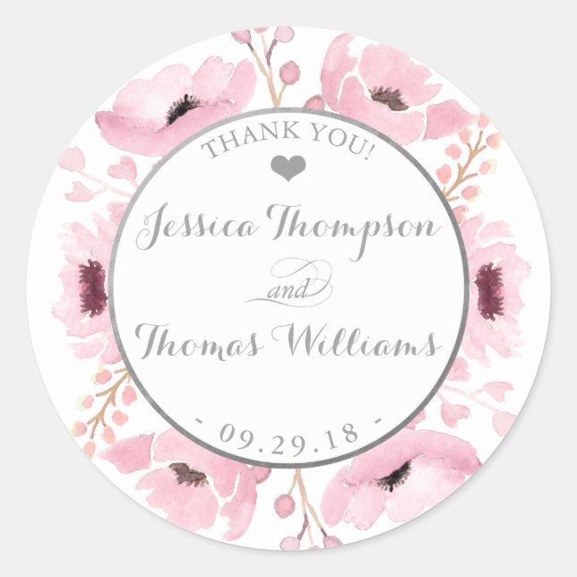 Sticker Rond Collection de Mariages floraux rose-printemps (Devant)
