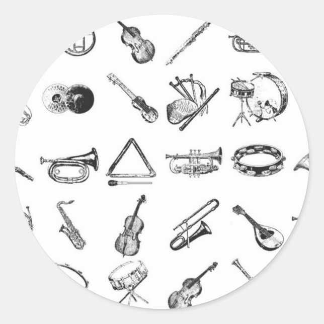 Sticker Rond Collection d'instruments de musique classique (Devant)