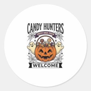 Sticker Rond Collectionneur de bonbons Halloween Gravure vintag