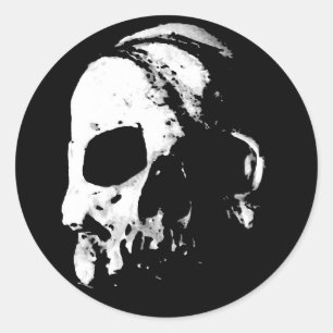 Sticker Rond Collège du crâne noir blanc