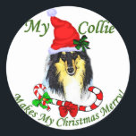 Sticker Rond Collie Christmas Gifts<br><div class="desc">Vous trouverez ici de nombreux cadeaux de Noël à Collie. Ce collier tricolore est adorable sur un sweatshirt,  un ornement,  ou diverses autres grandes idées pour vous-même ou comme un cadeau.</div>