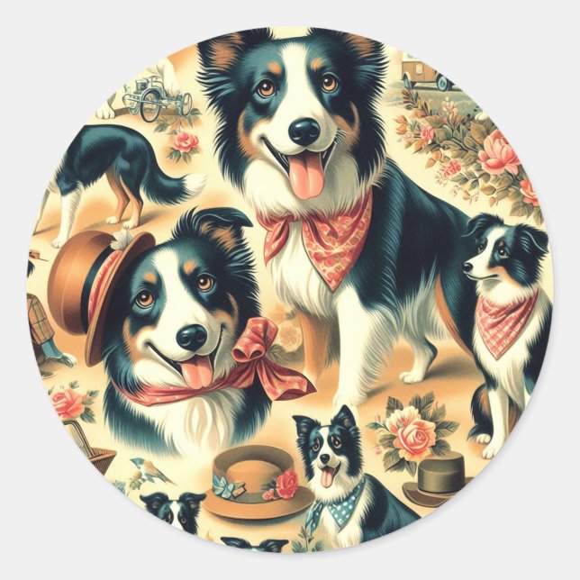 Sticker Rond Collie frontière mignonne sans joint (Devant)