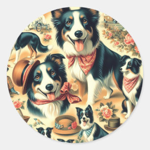 Sticker Rond Collie frontière mignonne sans joint