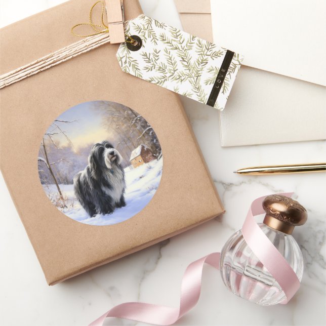 Sticker Rond Collie Laisser Il Neige Noël (Cadeaux)