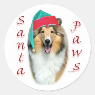 Sticker Rond Collie (rude) Père Noël Paws