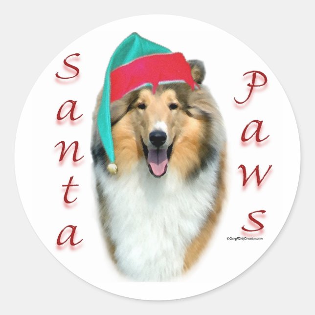 Sticker Rond Collie (rude) Père Noël Paws (Devant)