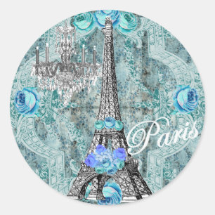 Sticker Rond Collier Bella Blue Marie Antoinette Tour Eiffel