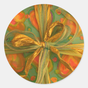 Sticker Rond Collier cadeau vert rouge coeur et arc