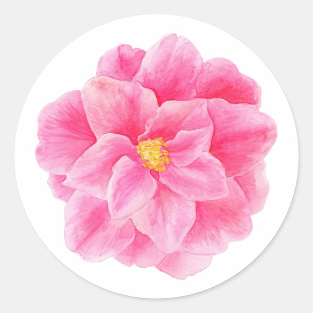 Sticker Rond Collier d'aquarelle de fleur de camélia rose (Devant)