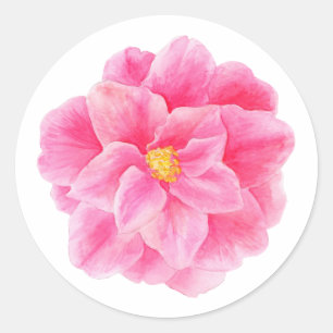 Sticker Rond Collier d'aquarelle de fleur de camélia rose