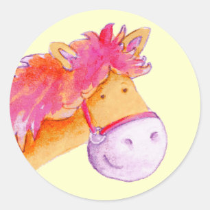 Sticker Rond Collier de cheval de poney jaune et rose