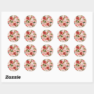 Sticker Rond Collier de vacances d'hiver de Poinsettia