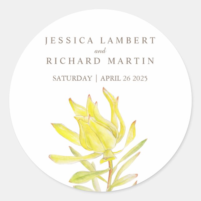 Sticker Rond Collier mariage de fleurs de leucadendron jaune (Devant)