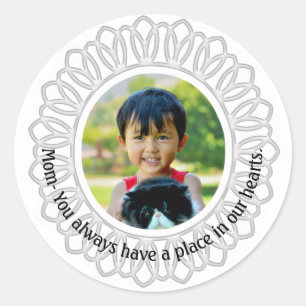 Sticker Rond Collier photo à cadre rond blanc, inscription mama