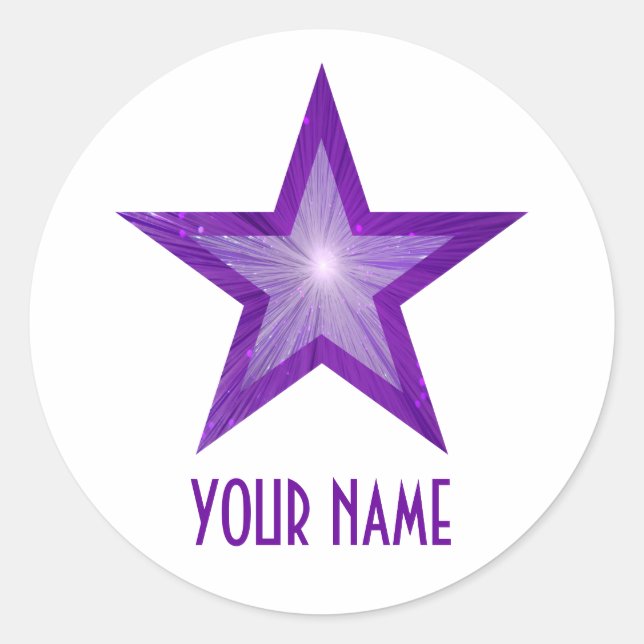 Sticker Rond Collier rond "Nom" de l'étoile violette blanc (Devant)