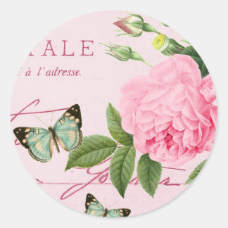 Sticker Rond Collier vintage floral avec rose rose