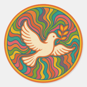 Sticker Rond Colombe de la paix psychédélique couleur groovy ré