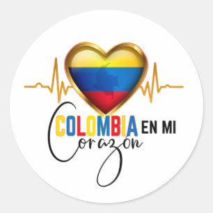Sticker Rond Colombia en mi Corazon Colombian Pride